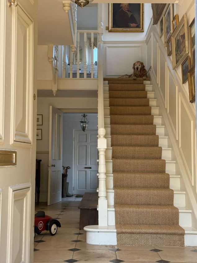 brown sisal stair carpet in English country home